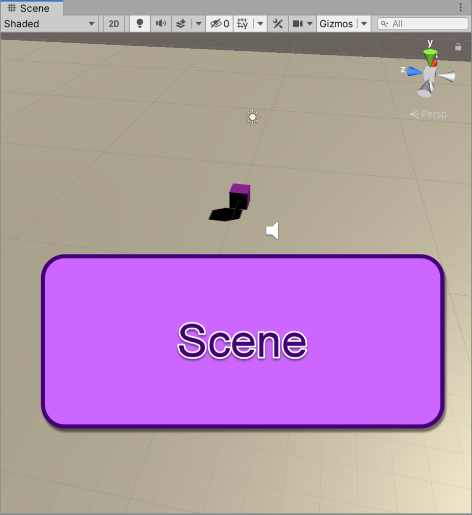 Unity's Scene area, taken from iAm_ManCat's game development learning log