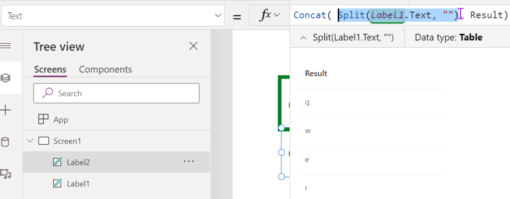 image showing a reconstituted string from a split string in Microsoft Power Apps