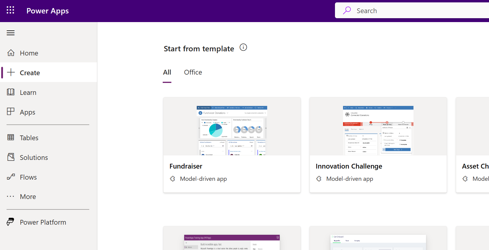 image shows the homepage of make.powerapps.com
